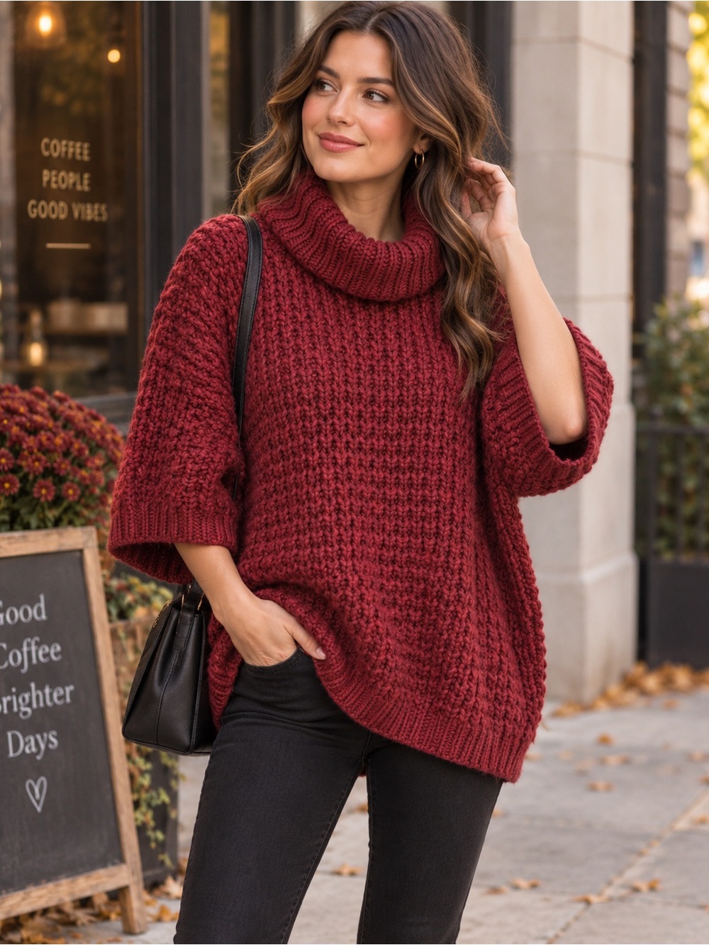 Anthropologie Burgundy Cowl Neck Sweater